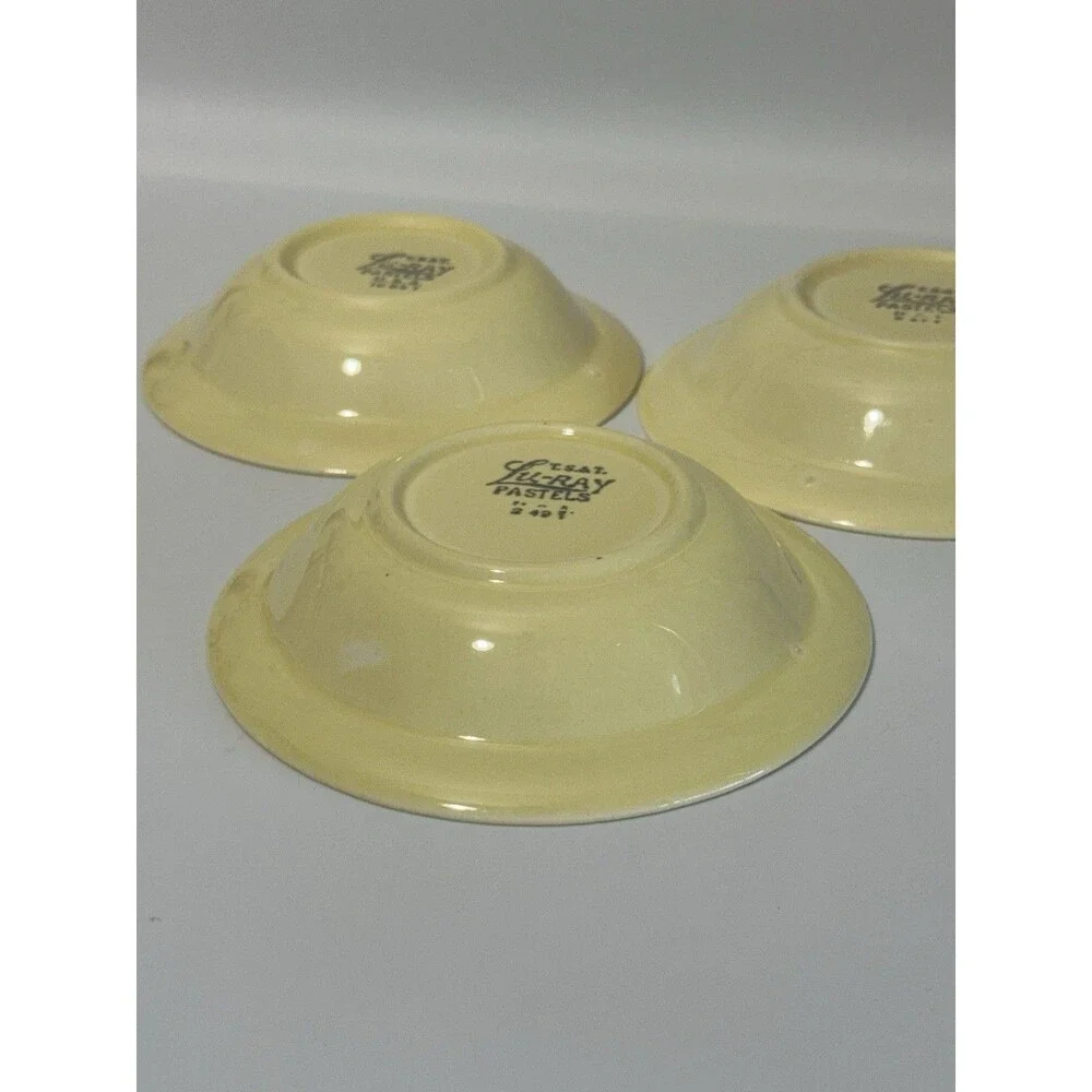 Set of 3 TS &T Luray Pastels 5 3/8” Yellow Rim Fruit Bowls Vintage